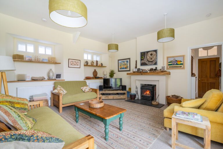 Warm and cozy living room with a fire place